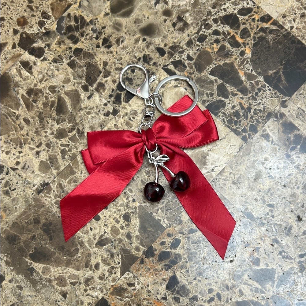 Elegant Red Cherry Keychain Accessory